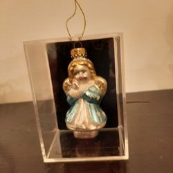 Blown glass blonde angel ornament with glitter 