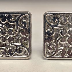 Cufflink Set Silvertone  Scrolled Leaf Look Mid Century. Unisex