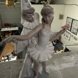 LLADRO #4882  "Carnival Couple" Porcelain Figurine Ballerina and Clown Spain 10"