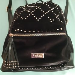 Bebe Black Velvet Mini Backpack With Gold Accents