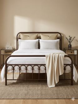Bronze Metal Queen Bed Frame with Headboard & Footboard
