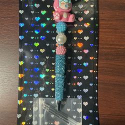 Beautiful Baby Blue And Pink Beaded Pen