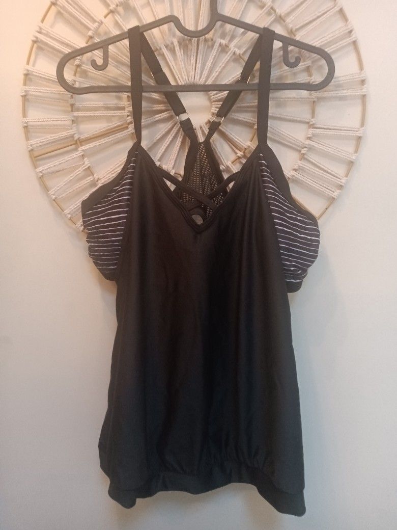 New Ladies Layered Tankini Swim Top & Bikini Bottoms Size L