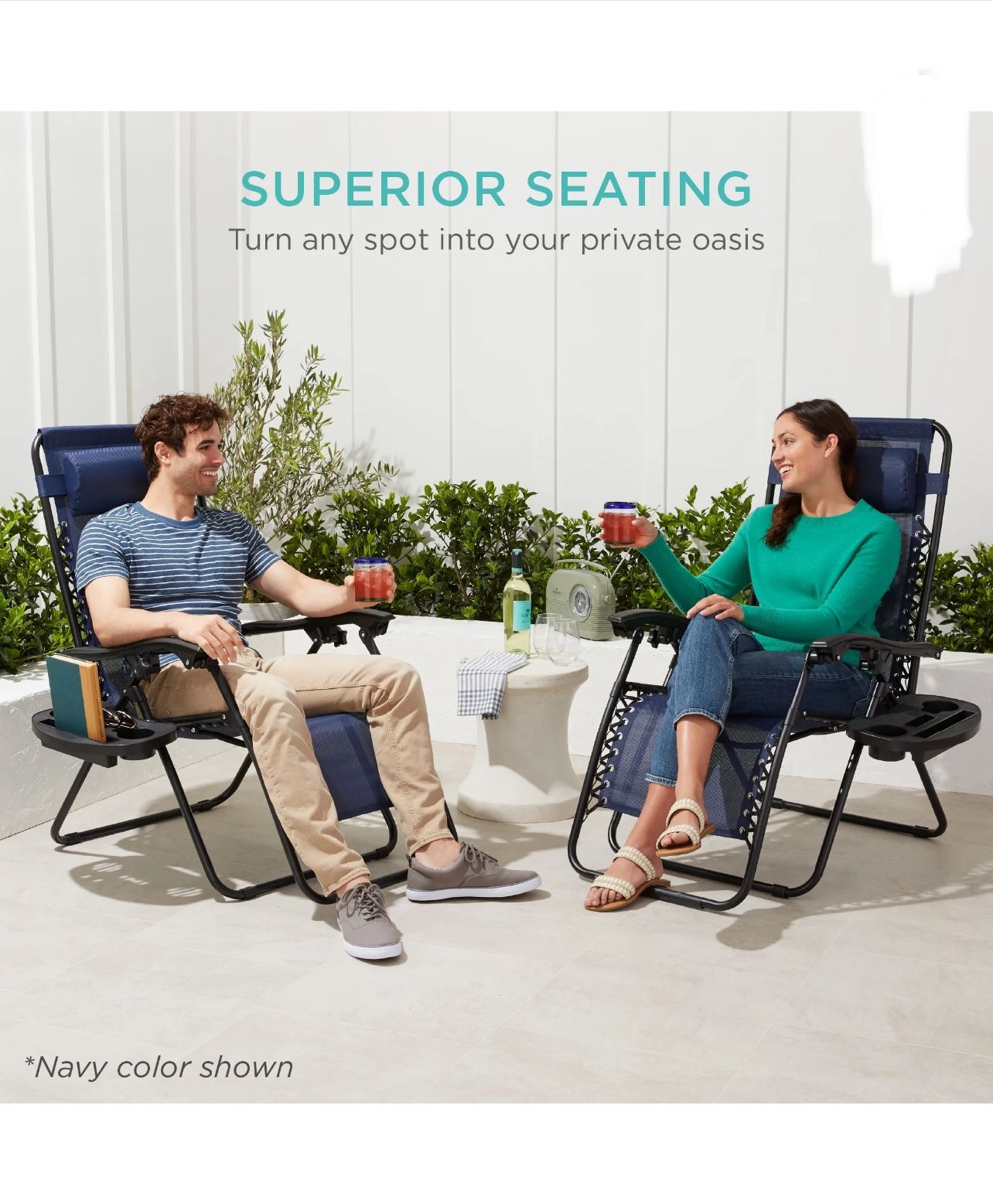 Set of 2 Zero Gravity Lounge Chair Recliners for Patio, Pool w/ Cup Holder Tray - Gray, New in Box