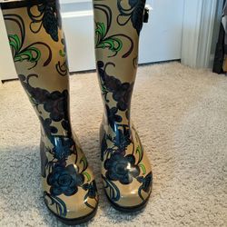 Women's Paisley Rain Boots,  Women's Size 9 