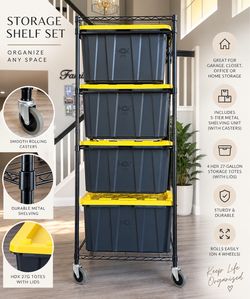 HDX 5-Tier Metal Shelf Set with 4 Storage Totes
