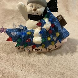 Hand Painted Snowman On A Tree 