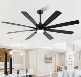 84 Inch Low Profile Ceiling Fan with Lights, Flush Mount Black Ceiling Fan with Remote, 8-Blade Reversible DC Motor, 6 Speeds, 3CCT Dimmable LED Quiet