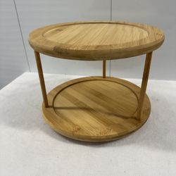 Rotating Bamboo 2-Tier Lazy Susan Organizer 7.5” H 10” Dia