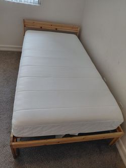 IKEA NEIDEN Twin wood Bed Frame + Twin Mattress – Complete Set