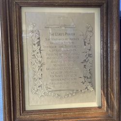 Vintage Wood Glass Framed Home Interiors The Lords Prayer Gold Foil Print 19x16