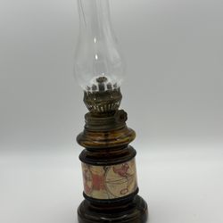 Hong Kong 1980’s Oil Lamp Old World Map Defect On Chimney Clear Globe Amber Globe 8 1/2” 