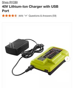 Ryobi 40V Lithium-Ion Charger with USB Port