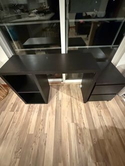 IKEA Desk and Drawer Unit - Black-Brown