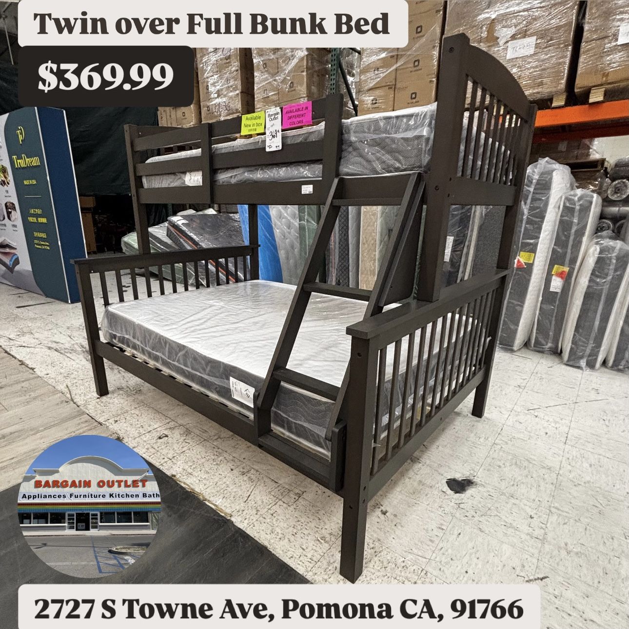 New Twin Over Full Bunk Bed β Gray (Other Colors Available) β $369.99!