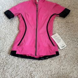 Paceline training jersey lululemon bike jacket workout athletic pink black 4  reflective new short sleeve 3 back pockets