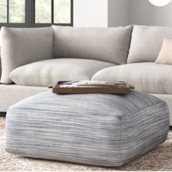 Joss & Main Talya Upholstered Soft Textured Woven Blue & White Bean-Bag Ottoman Pouf Cushion $400 MSRP