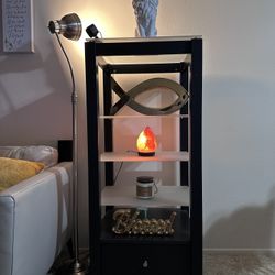 Upright Cabinet With Frosted Glass Shelves Drawer Black