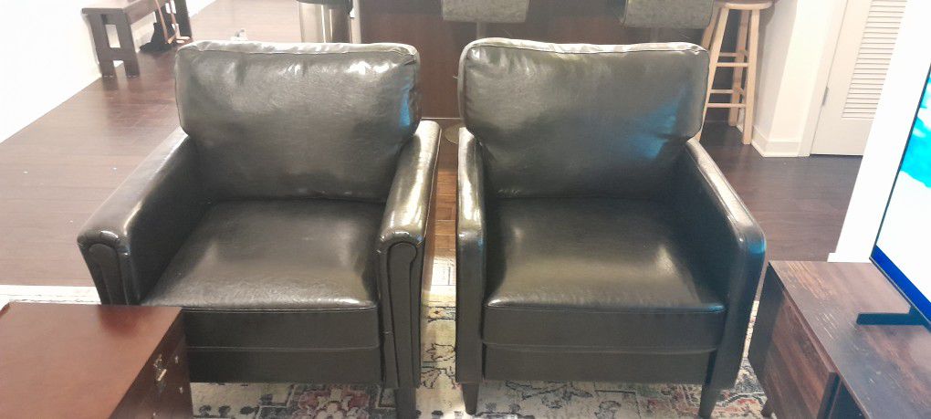 2 Black Faux Leather Armchair - $100 Total For Both