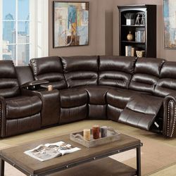 Brand New Brown Leather Reclining Sectional Sofa 