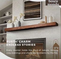 BoscoMondo Solid Wood Fireplace Mantel Shelf, Floating Mantle for Living Room, Farmhouse Rustic Wood Mantel, Easy Wall Mount with Heavy-Duty Metal Bra