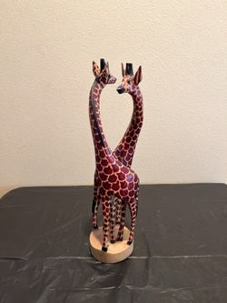 Hand-Carved Wooden Giraffes Statue Figurine 12”H