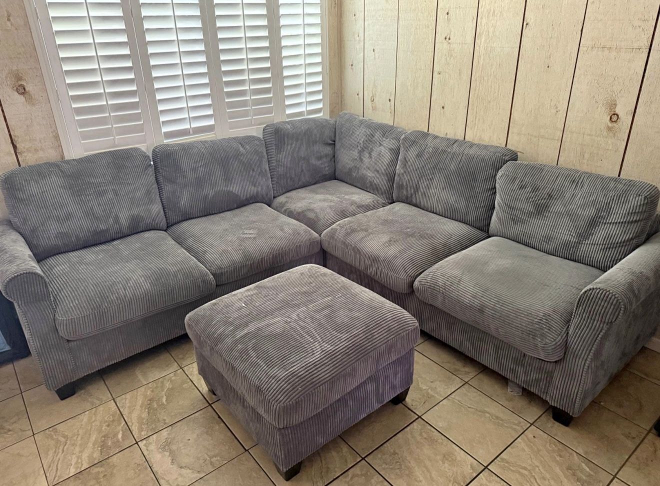 BRAND NEW DARK GREY CORDUROY SECTIONAL SOFA COUCH WITH OTTOMAN (NEW IN BOXES)