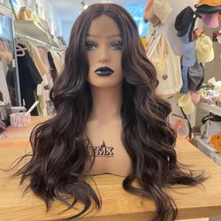 Lace front dark brown wavy wig.