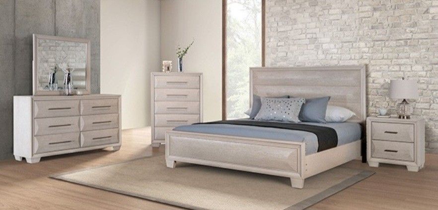 Brand New White Oak 4pc Queen Bedroom Set (Available In Eastern King)