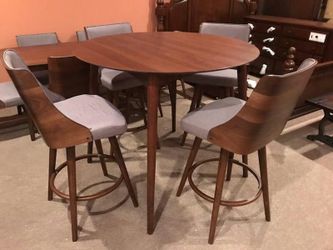 Walnut Wood Counter Height Dining Table and four Barstools