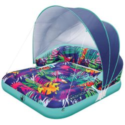 Body Glove 2-person Canopy Lounge Multi Person Floating Water Mat Lily Pad for Water Recreation,Tear Resistant XPE Foam for Beach, Ocean, La