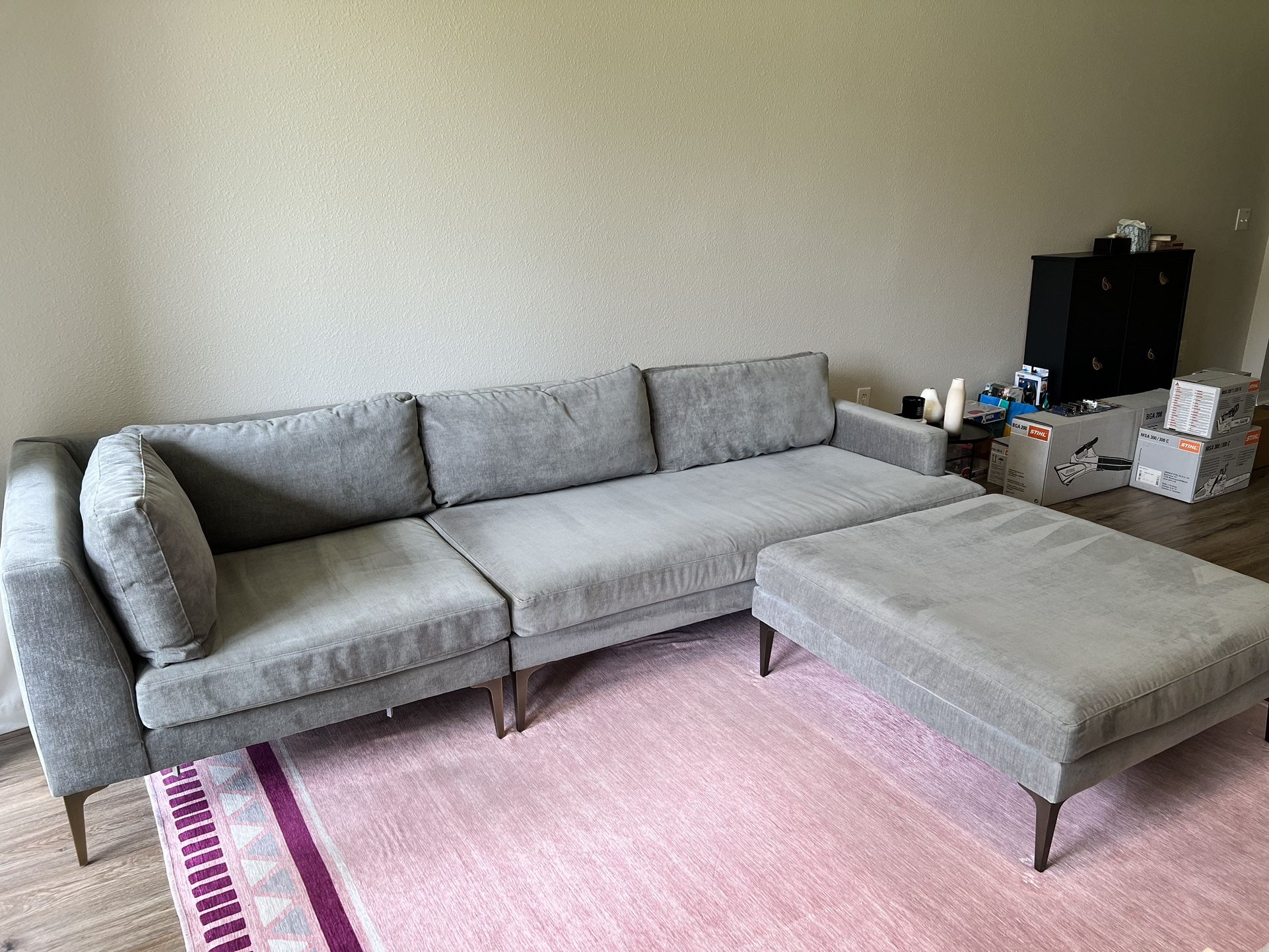 West Elm 105” Andes Sectional - Mineral Gray - Distressed Velvet