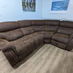 Brown Microsuede Sectional With Recliners