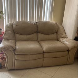 Beige Reclining Sofa And Loveseat 