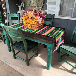 Rustic Mexican Style Wood Dinning Table Set 