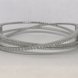 925 Sterling Silver C.z Bangle Bracelet 