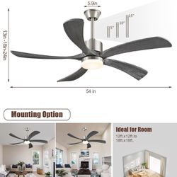 Ceiling Fan with Lights and Remote Control, 54 Inch Ceiling Fans with Light 3 Downrods, ETL Listed, 5 Wood Blades, 6 Speeds Noiseless Reversible Quiet