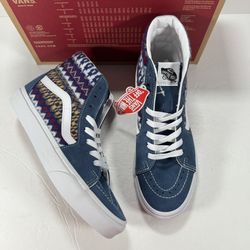 Vans Sk8-Hi Fair Isle Blue Multi Boho Southwestern Print Sneakers Women Size 8.5