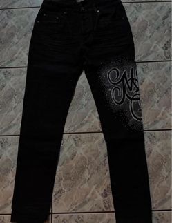 Black Amiri Rhinestone Logo Jeans