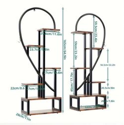 Iron and wood heart shaped outdoor indoor shelving unit