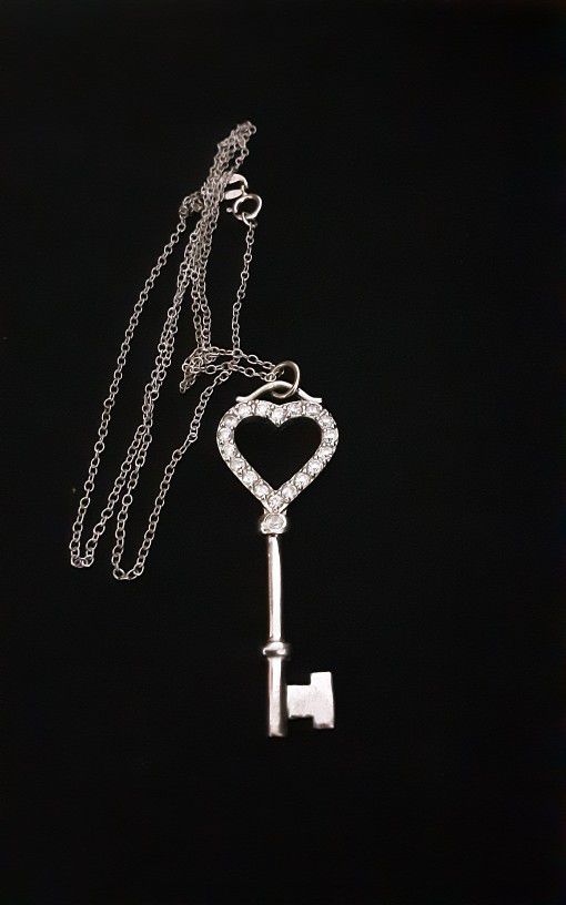 DIAMOND STERLING SILVER KEY TO THE HEART CHARM AND NECKLACE
