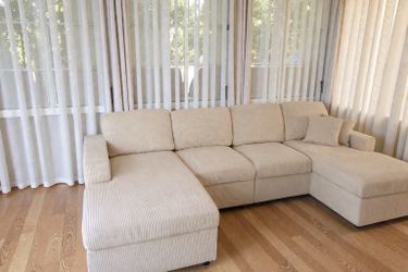 Brand new ivory corduroy sectional sofa/ living room (same day delivery)