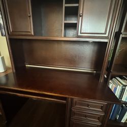 Cherry Dark Desk With Hutch And Sliding Doors