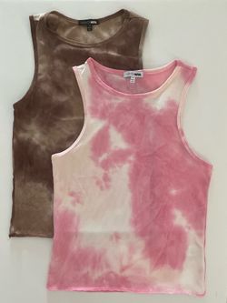2 Tie-Dye Ribbed Tank Tops Pink & Brown (Size Small)