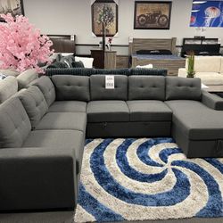 Gray Sofa Sleeper w/ Storage In Chaise 
