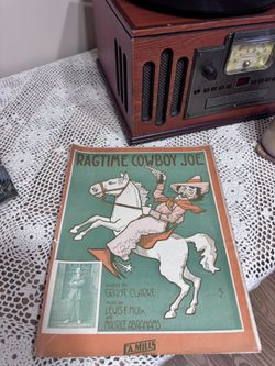 Antique Sheet Music Ragtime Cowboy Joe 1912 Western Cover F.A. Mills