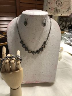 Sterling Silver .925 stones and marquesite necklace earrings and bracelet