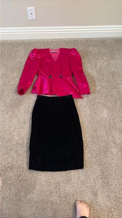 Vintage Hot Pink Peplum Jacket and Black Skirt Set