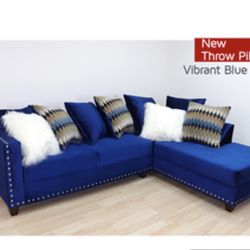 Gorgeous Vibrant Blue  Colored Sectional with Studs