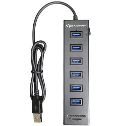 6-Port USB 3.0 Hub SD/TF with 5.9 Inch Cable, 5Gbps Data Transfer for Laptop, PC, MacBook, Mac Pro, Mac mini, iMac, XPS, Xbox, Flash Drive and More